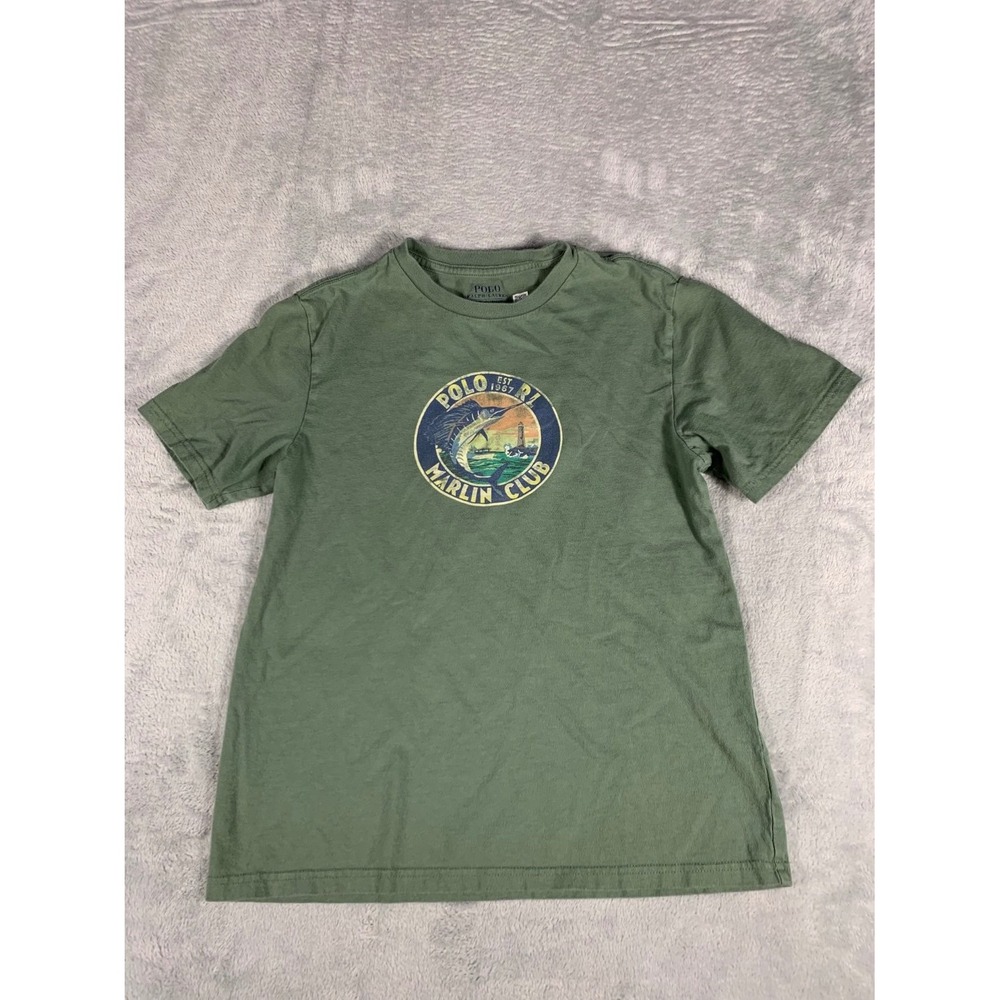 Polo Ralph Lauren Marlin Fishing Lighthouse T-Shirt Boys L 14-16 Green